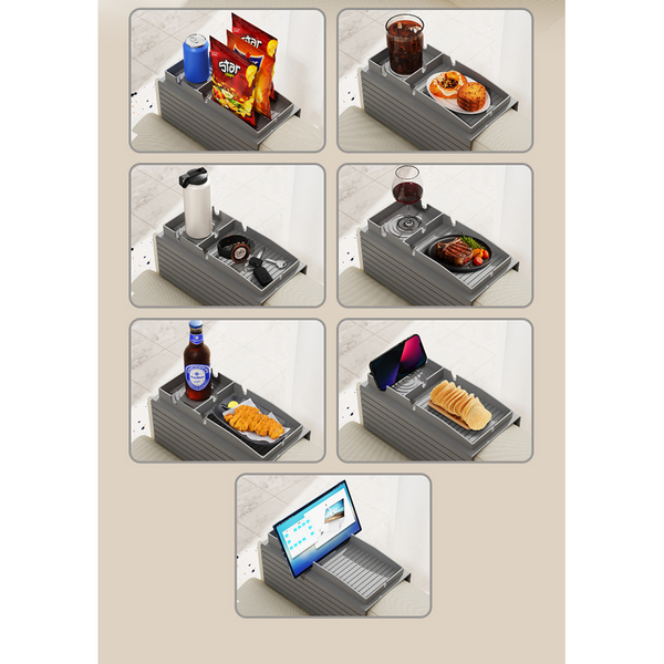 Grey Multi Function Sofa Cup Holder Tray Silicone Drink Organizer Adjustable And Easy To Clean Armrest Storage Box For Drinks Snacks Gadgets Trays