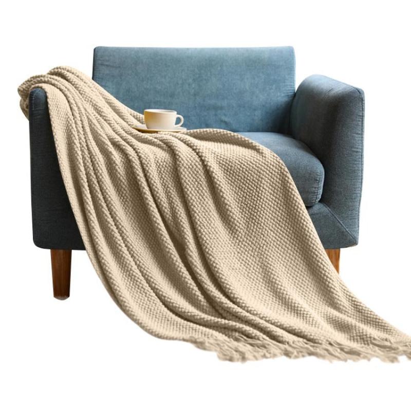 127 By 172 Centimetre Khaki Blanket Decorative Thickened Knitted Waffle Throw Blankets