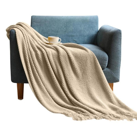 127 By 172 Centimetre Khaki Blanket Decorative Thickened Knitted Waffle Throw Blankets