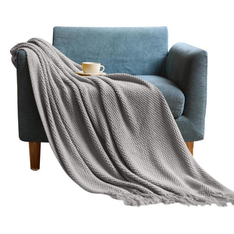 127 By 172 Centimetre Light Gray Knitted Waffle Embossed Blanket For Blankets