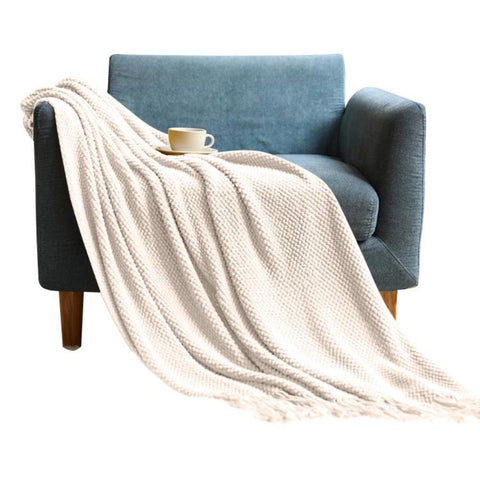 127 By 172 Centimetre White Blanket Thickened Knitted Corn Grain Waffle Embossed Throw Blankets