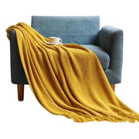 127 By 172 Centimetre Yellow Blanket Thickened Knitted Waffle Embossed Throw Blankets