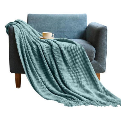 127 By 172 Centimetre Light Green Knitted Corn Grain Waffle Embossed Throw Blanket Blankets