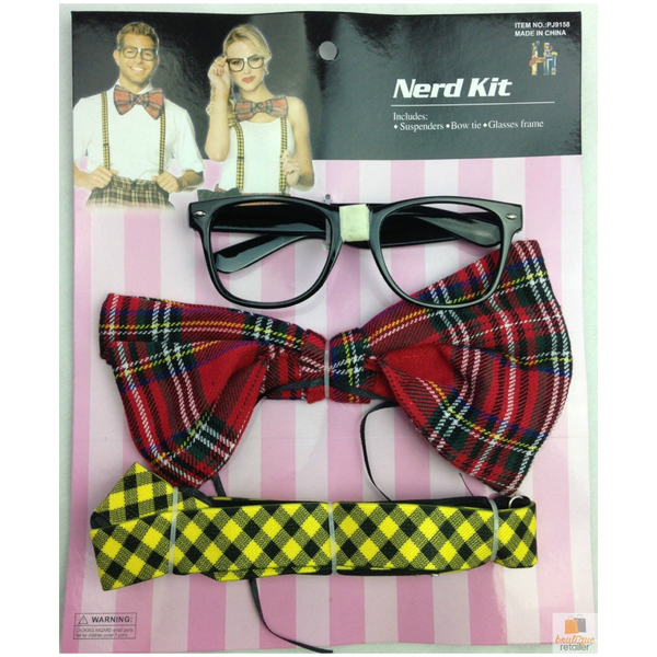Br Costumes Nerd Kit Set Geek Glasses Fancy Dress Retro Funny Braces Bow Tie Party Unisex Costumes