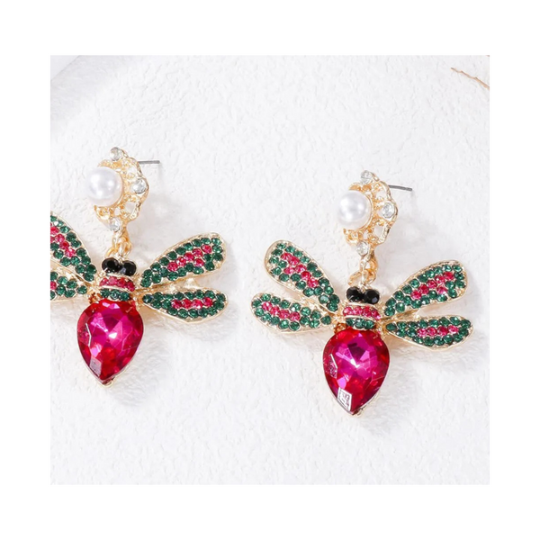 Natural Stone Bee Dangle Earrings