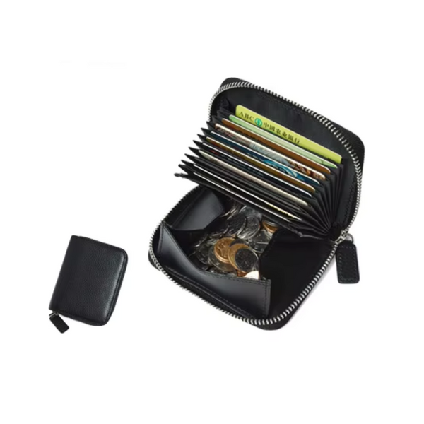 Elosung Black Genuine Leather Womens Wallet Short Accordion Card Holder With Rfid Protection Zippered Coin Purse In Cowhide Japanese Style Wallets