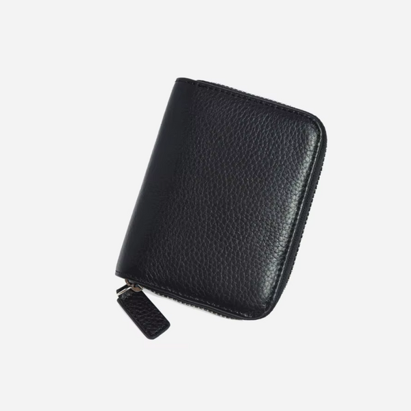 Elosung Black Genuine Leather Womens Wallet Short Accordion Card Holder With Rfid Protection Zippered Coin Purse In Cowhide Japanese Style Wallets
