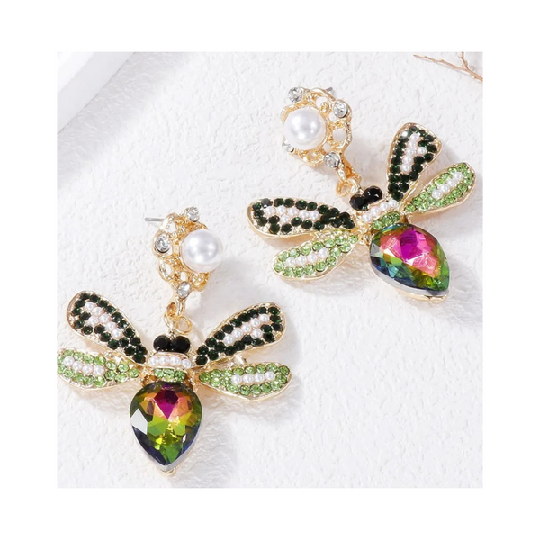 Natural Stone Bee Dangle Earrings