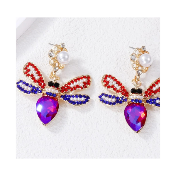 Natural Stone Bee Dangle Earrings