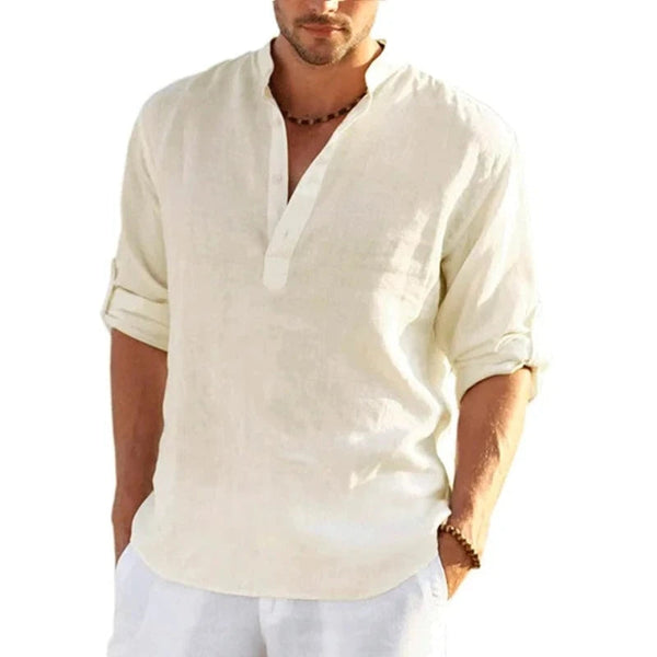Men's Linen Long Sleeve T Shirt Solid Colour Loose Casual Cotton Casual Shirts