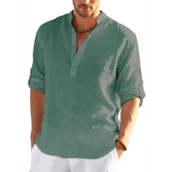 Men's Linen Long Sleeve T Shirt Solid Colour Loose Casual Cotton Casual Shirts