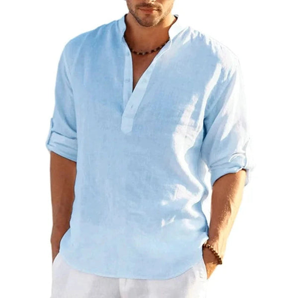 Men's Linen Long Sleeve T Shirt Solid Colour Loose Casual Cotton Casual Shirts
