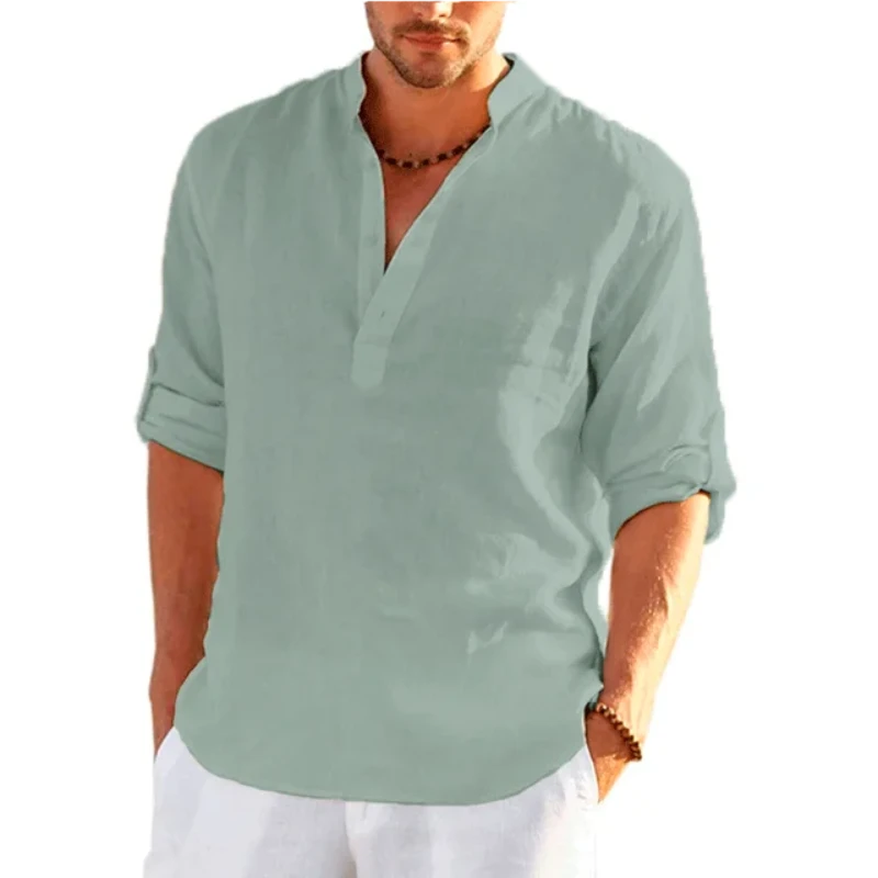 Men's Linen Long Sleeve T Shirt Solid Colour Loose Casual Cotton Casual Shirts