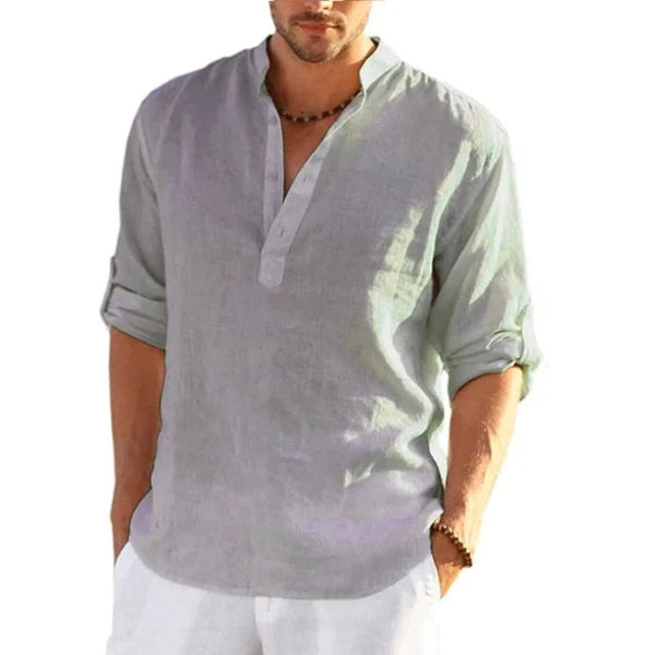 Men's Linen Long Sleeve T Shirt Solid Colour Loose Casual Cotton Casual Shirts