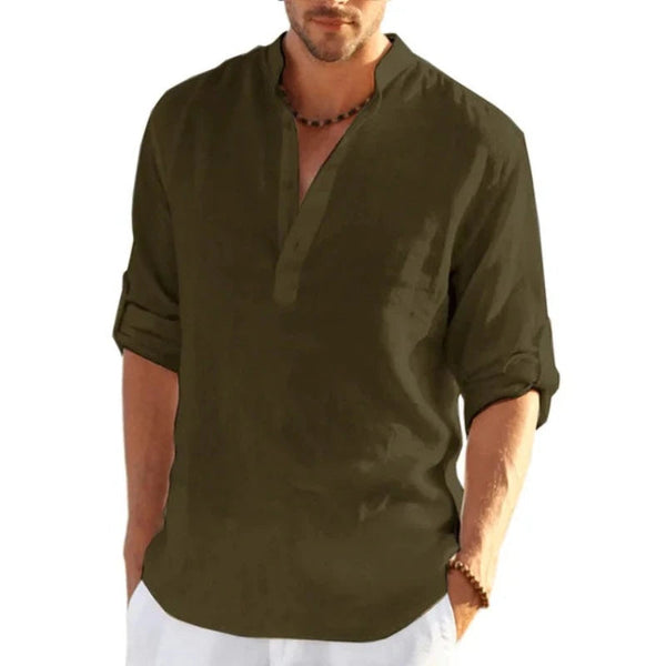 Men's Linen Long Sleeve T Shirt Solid Colour Loose Casual Cotton Casual Shirts