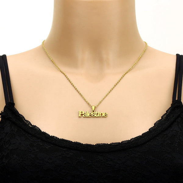 Veile Studios Stainless Steel Palestine Letter Pendant Necklace Fashion Geometric Couple Accessories For Men And Women Necklaces & Pendants