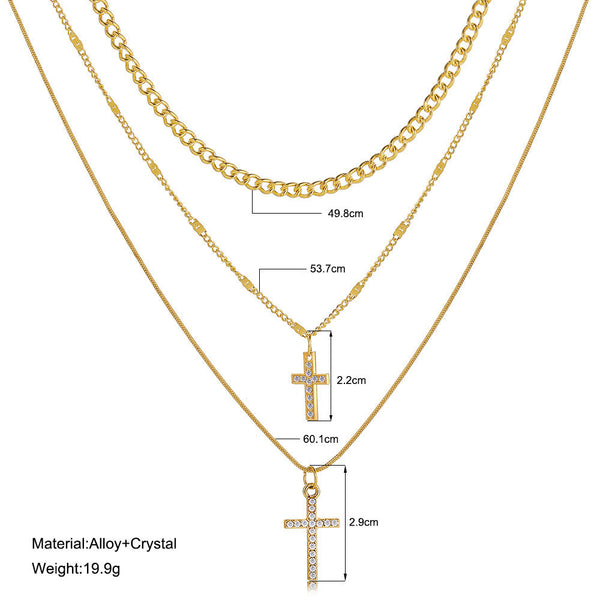 Veile Studios Full Diamond Cross Pendant Chain Necklace With Multiple Layered Accessories Necklaces & Pendants