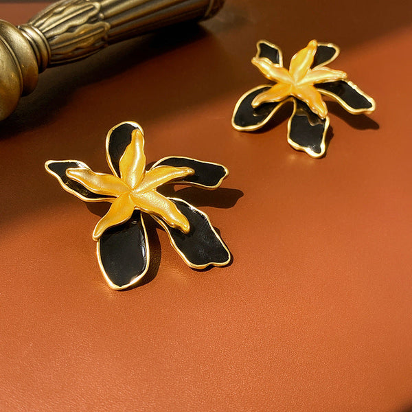 Veile Studios Silver Needle Medieval Oil Dropping Double Layered Flower Earrings