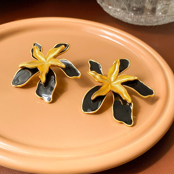 Veile Studios Silver Needle Medieval Oil Dropping Double Layered Flower Earrings