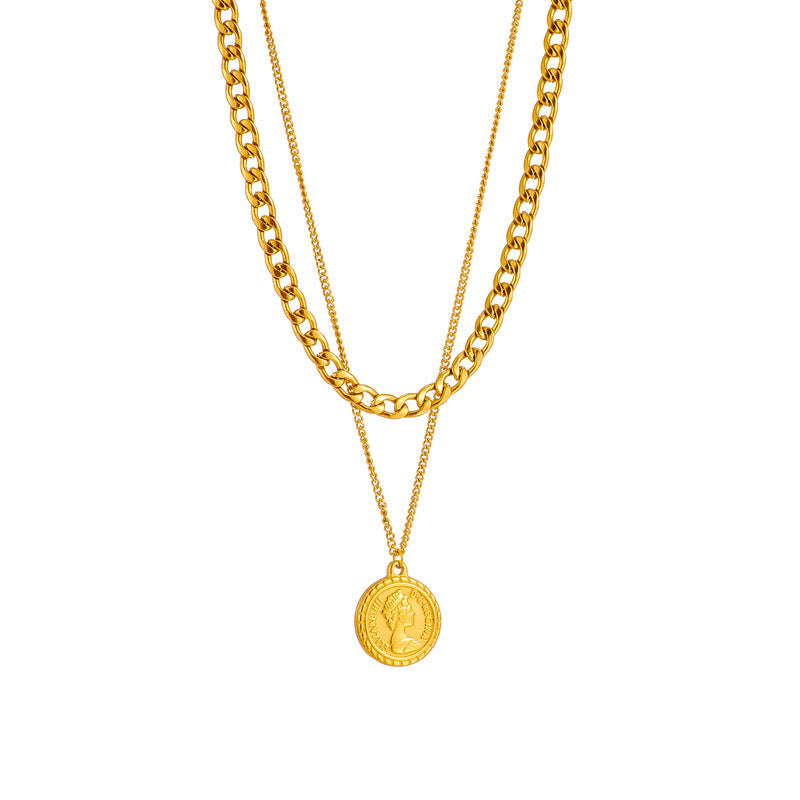 Veile Studios Geometric Portrait Coin Pendant Necklace For Women Multilayer Choker Chain Jewelry Necklaces & Pendants