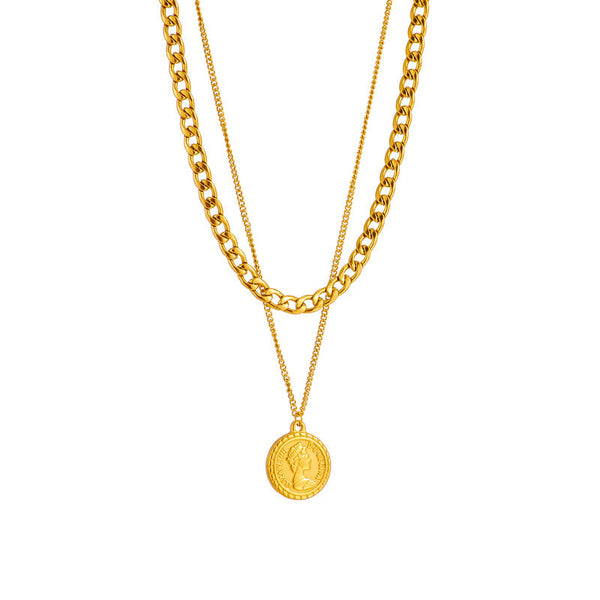 Veile Studios Geometric Portrait Coin Pendant Necklace For Women Multilayer Choker Chain Jewelry Necklaces & Pendants