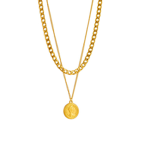 Veile Studios Geometric Portrait Coin Pendant Necklace For Women Multilayer Choker Chain Jewelry Necklaces & Pendants