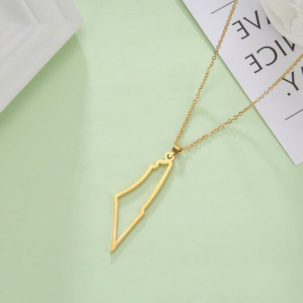Veile Studios Palestine Map Outline Mountain Stainless Steel Pendant Necklace Women Necklaces & Pendants