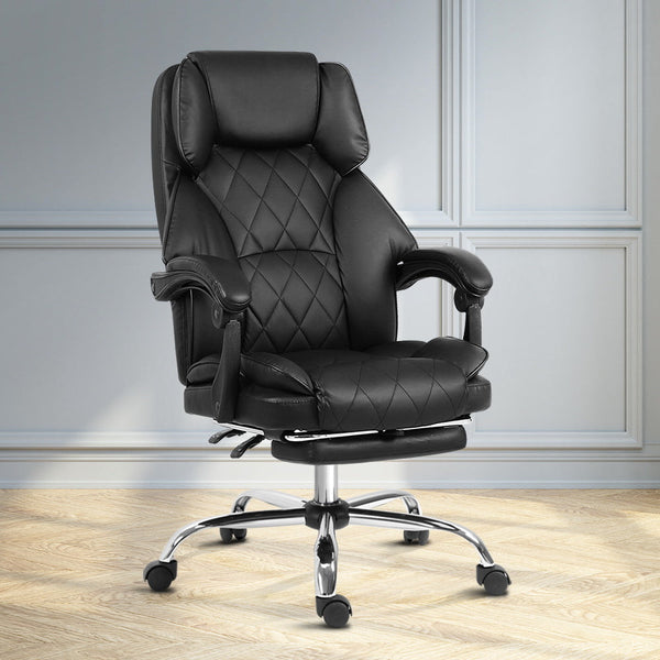 Artiss Executive Office Chair Leather Footrest Black Office Chairs