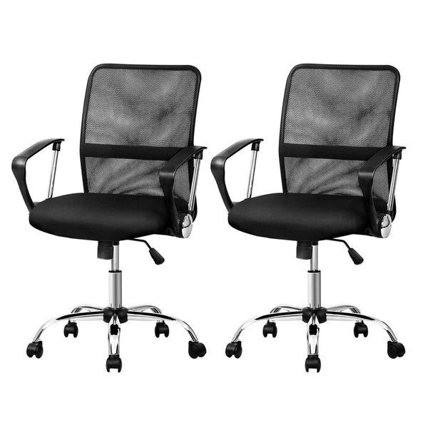 Artiss 2X Mesh Office Chair Mid Back Black Office Chairs