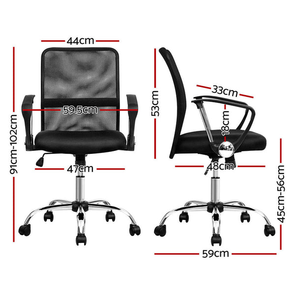 Artiss 2X Mesh Office Chair Mid Back Black Office Chairs