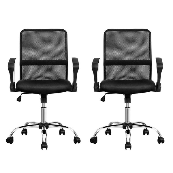 Artiss 2X Mesh Office Chair Mid Back Black Office Chairs