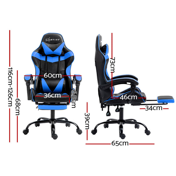 Artiss Gaming Office Chair Recliner Footrest Blue Office Chairs