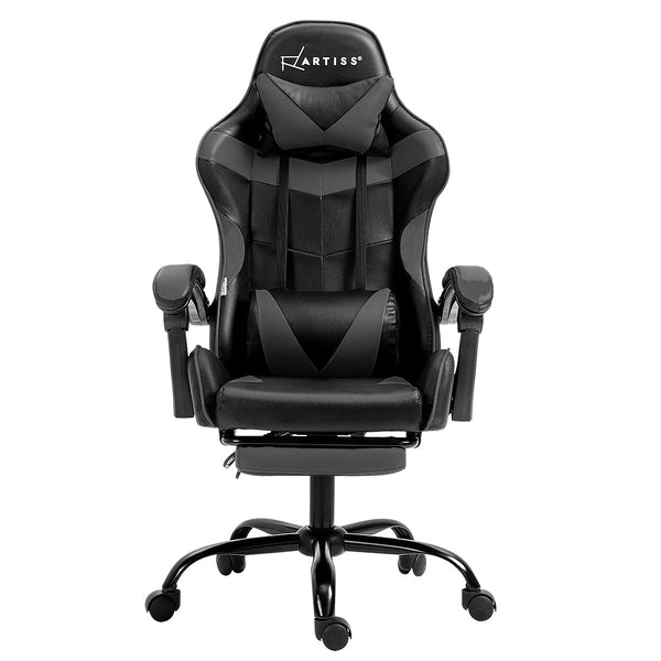 Artiss Gaming Office Chair Executive Computer Leather Chairs Footrest Grey Office Chairs