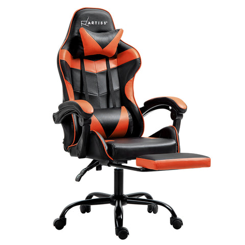 Artiss Gaming Office Chair Executive Computer Leather Chairs Footrest Orange Office Chairs