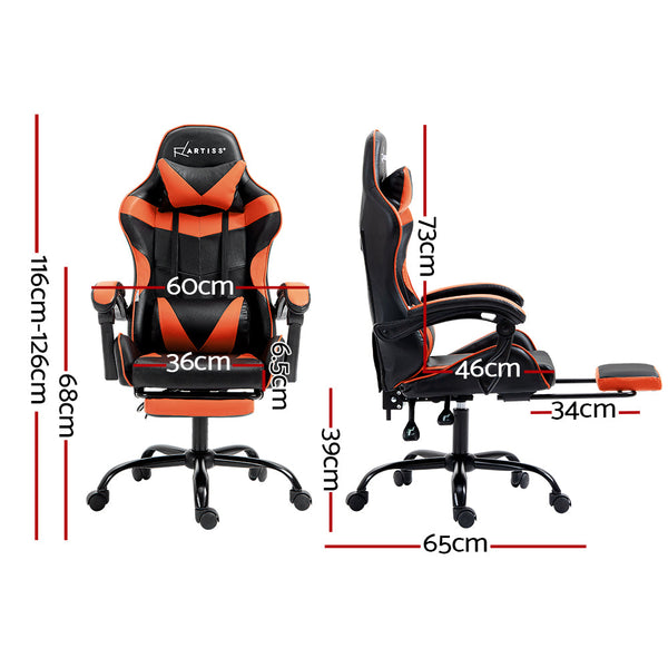 Artiss Gaming Office Chair Executive Computer Leather Chairs Footrest Orange Office Chairs