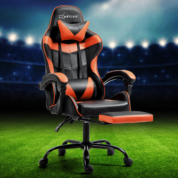 Artiss Gaming Office Chair Executive Computer Leather Chairs Footrest Orange Office Chairs