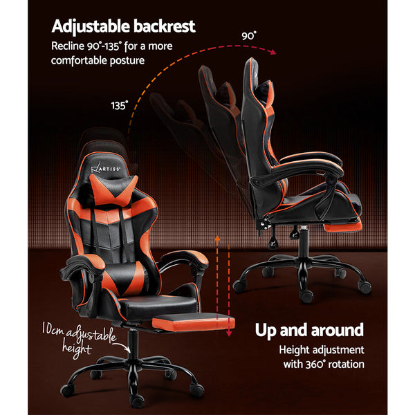 Artiss Gaming Office Chair Executive Computer Leather Chairs Footrest Orange Office Chairs