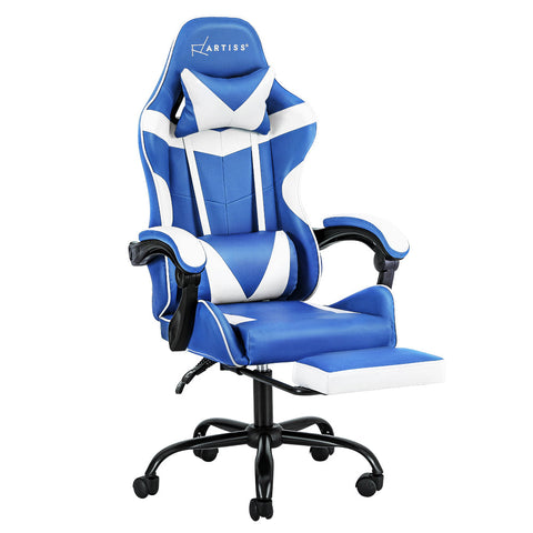 Office Chairs Artiss Gaming Office Chair Executive Computer Leather Chairs Footrest Blue White