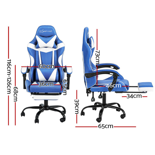 Office Chairs Artiss Gaming Office Chair Executive Computer Leather Chairs Footrest Blue White