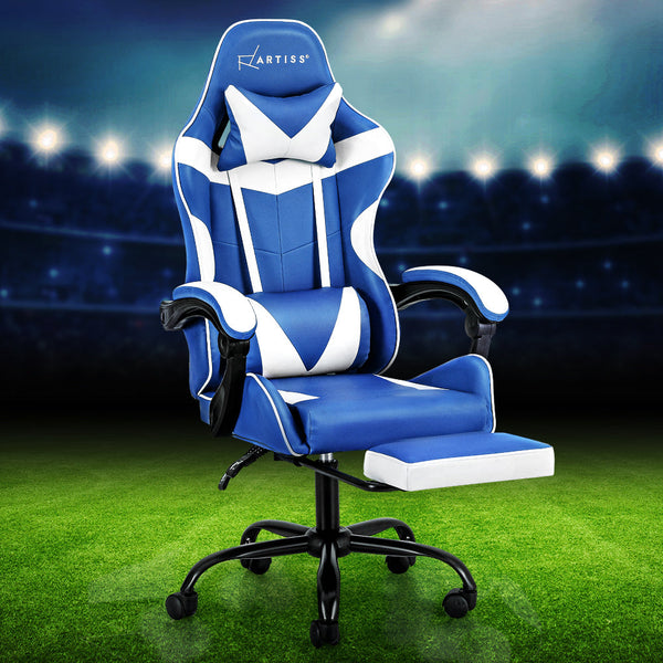 Office Chairs Artiss Gaming Office Chair Executive Computer Leather Chairs Footrest Blue White