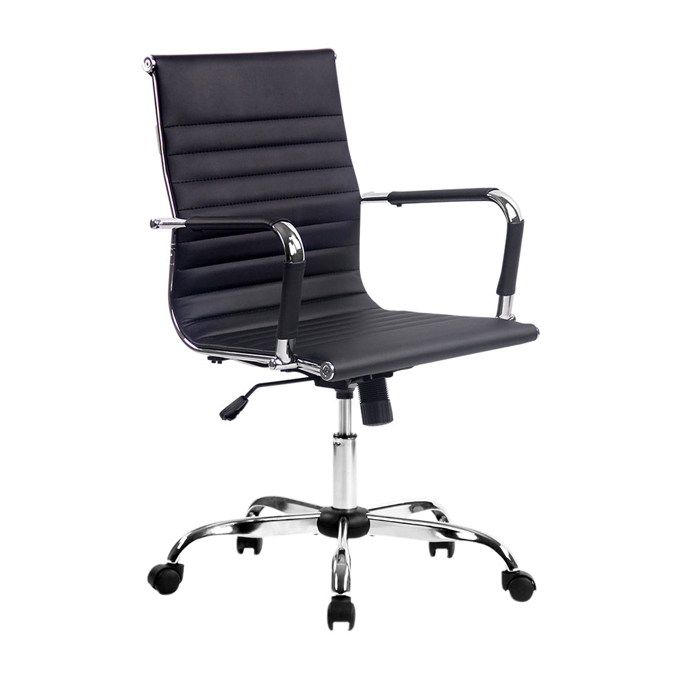 Artiss Office Chair Conference Chairs Pu Leather Mid Back Black Office Chairs