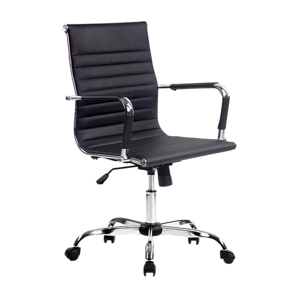 Artiss Office Chair Conference Chairs Pu Leather Mid Back Black Office Chairs