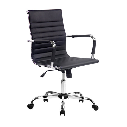 Artiss Office Chair Conference Chairs Pu Leather Mid Back Black Office Chairs