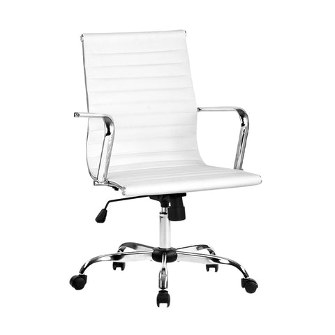 Artiss Office Chair Conference Chairs Pu Leather Mid Back White Office Chairs
