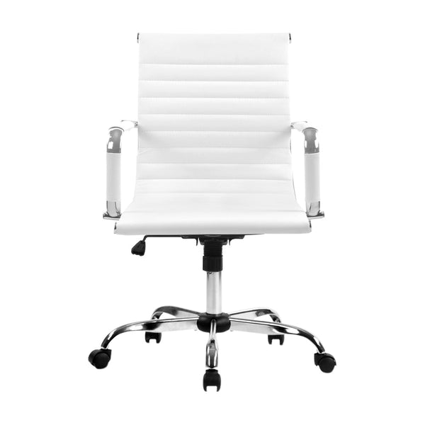 Artiss Office Chair Conference Chairs Pu Leather Mid Back White Office Chairs