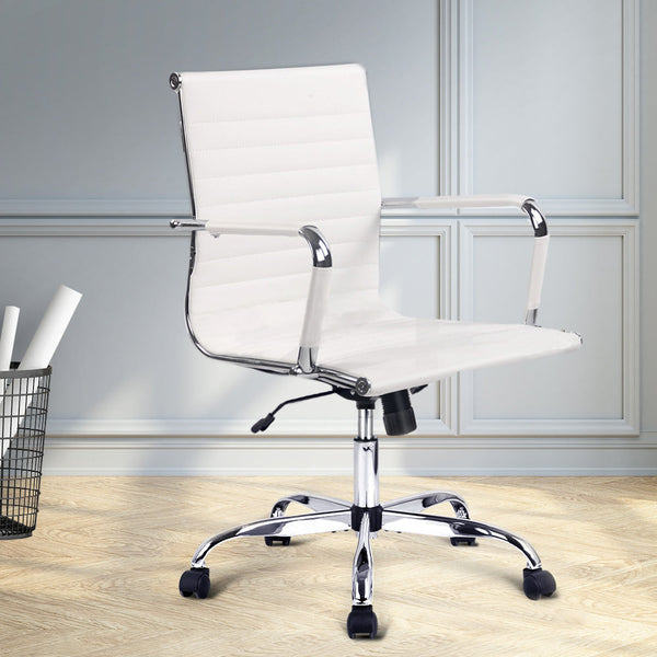 Artiss Office Chair Conference Chairs Pu Leather Mid Back White Office Chairs