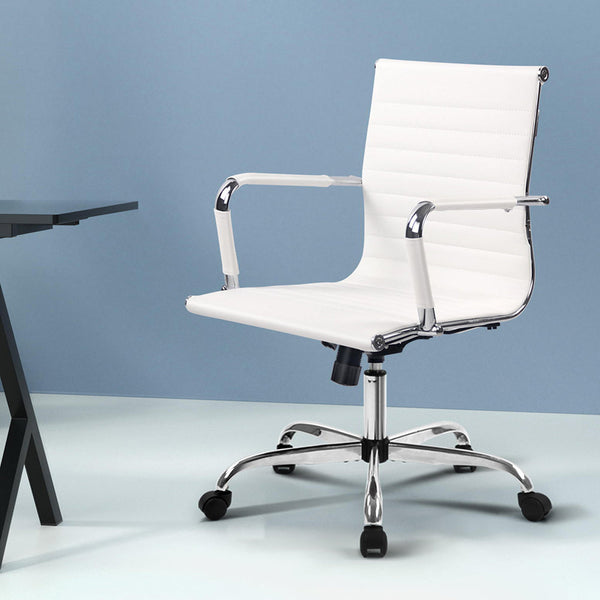 Artiss Office Chair Conference Chairs Pu Leather Mid Back White Office Chairs