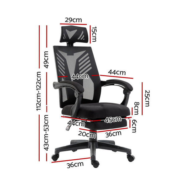 Artiss Mesh Office Chair Recliner Black Office Chairs