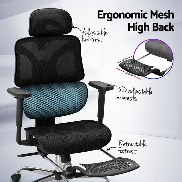 Artiss Ergonomic Office Chair Footrest Black Office Chairs