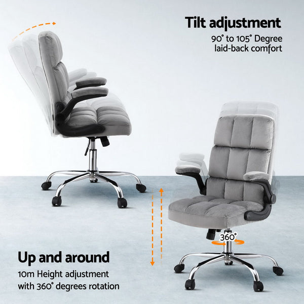 Artiss Office Chair Velvet Seat Racing Gaming Computer Desk Chairs Armrest Grey Office Chairs